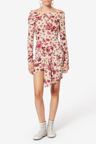 Ovia Kurzer, drapierter Stretch-Seidenrock mit Print
